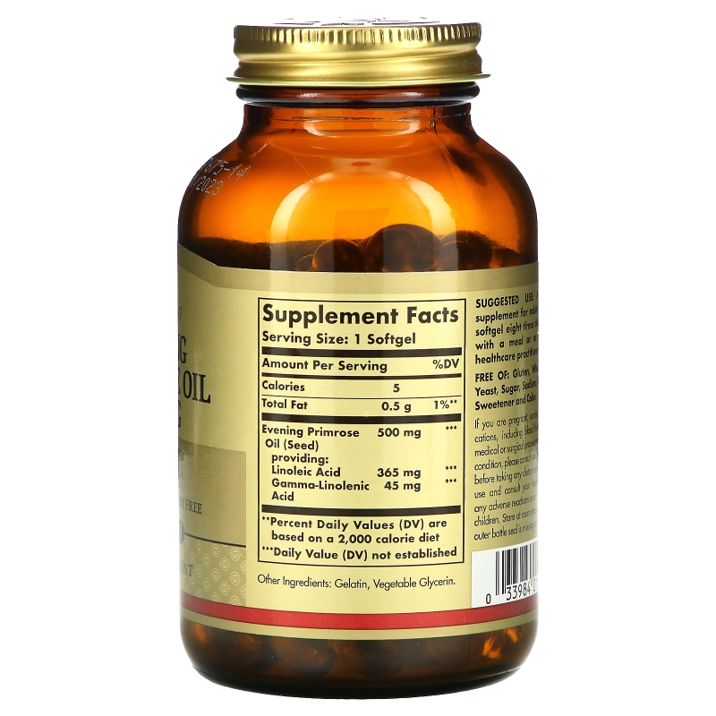 Solgar, Масло энотеры, 500 мг, 180 гелевых капсул