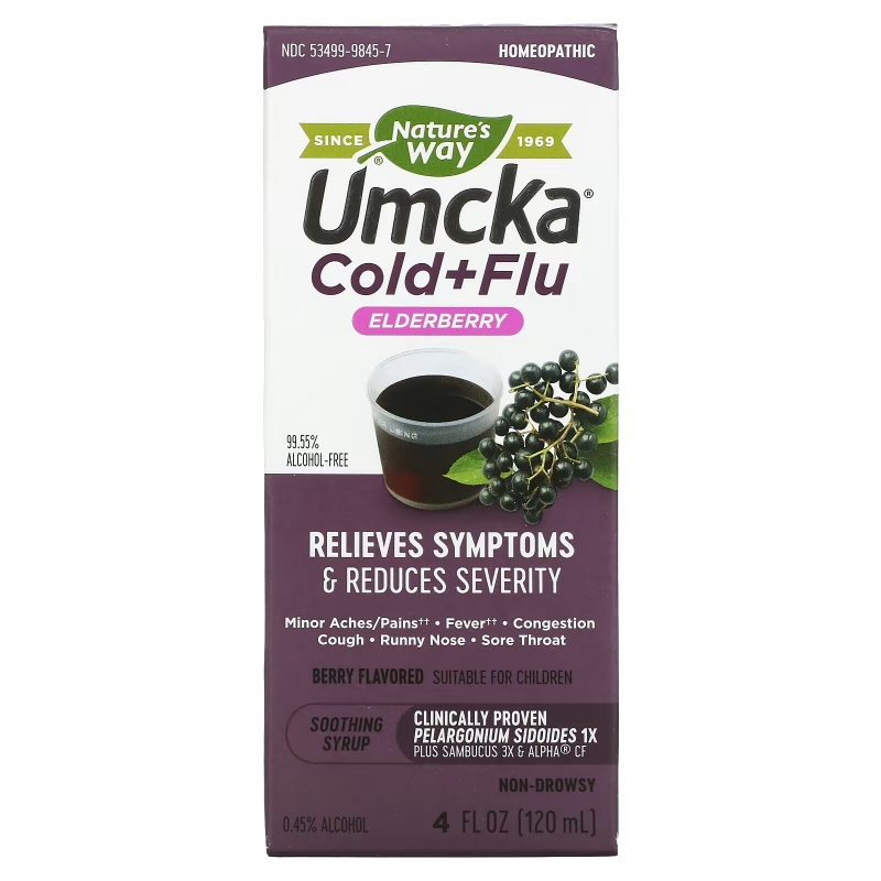 Nature's Way, Umcka, Cold+Flu, Elderberry Soothing Syrup, Berry, 4 fl oz (120 ml)