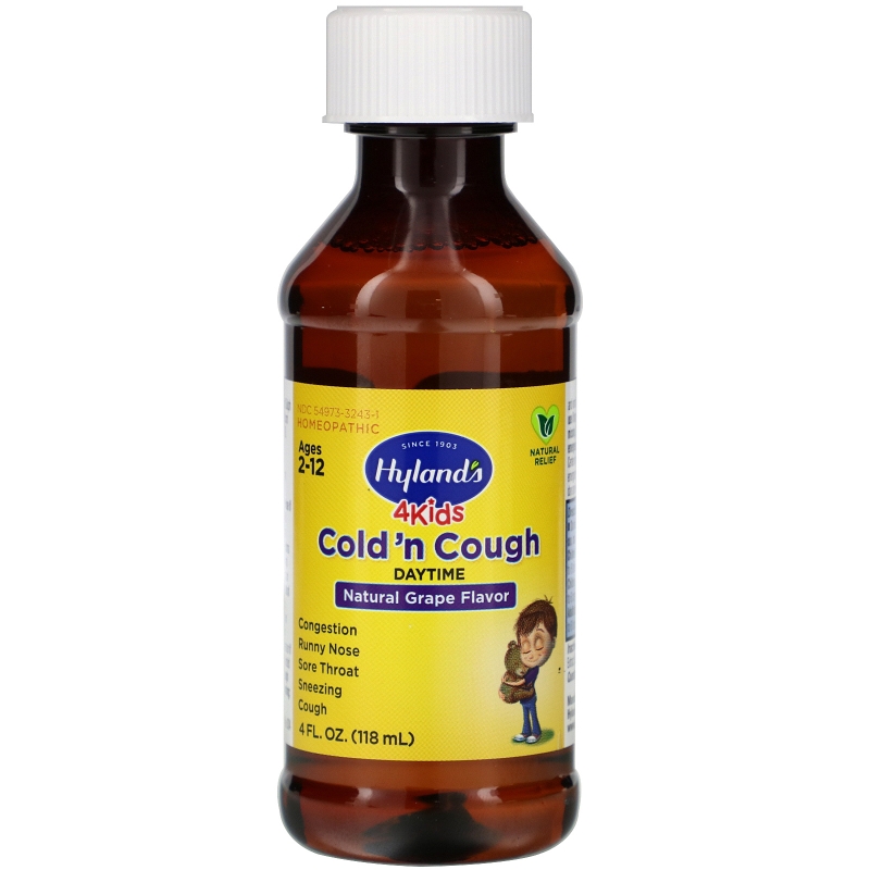 Hyland's, 4 Kids, Daytime Cold 'n Cough, Ages 2-12, Natural Grape Flavor, 4 fl oz (118 ml)