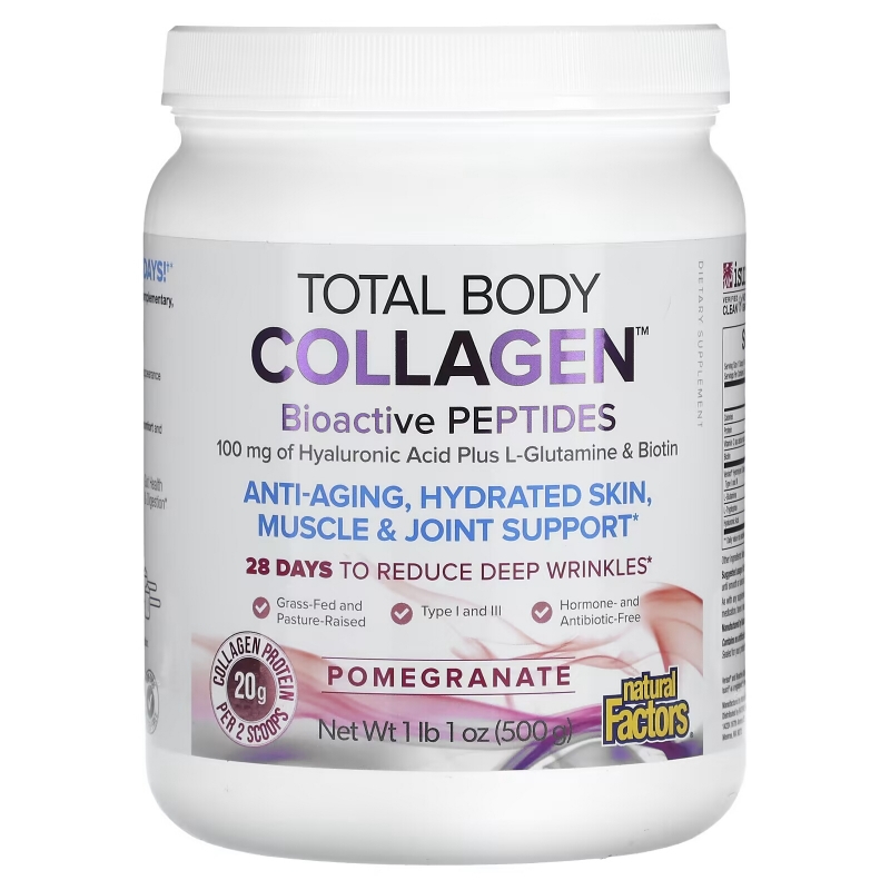 Natural Factors, Total Body Collagen, Bioactive Peptides, Pomegranate, 100 mg, 1 lb 1 oz (500 g)