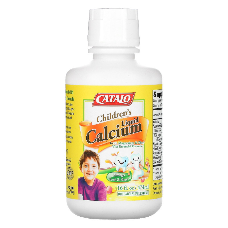 Catalo Naturals, Children's Liquid Calcium with Magnesium & Zinc, Peach and Mango, 16 fl oz (474 ml)