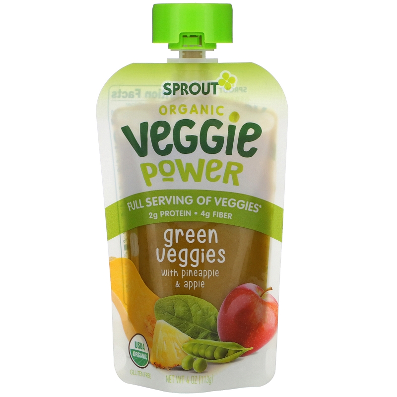 Sprout Organic, Veggie Power, Green Veggies with Pineapple & Apple, 4 oz (113 g)