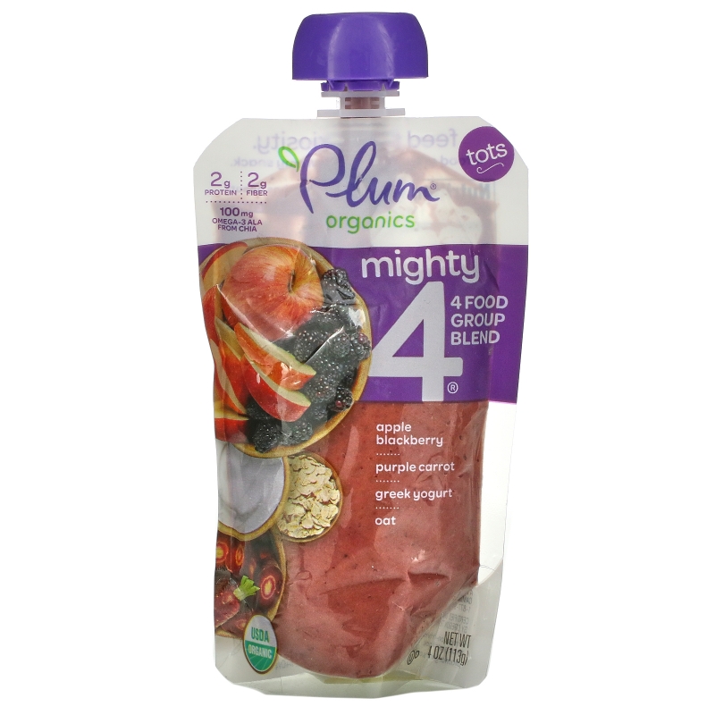 Plum Organics Mighty 4 питательная смесь фиолетовая морковь черника киноа греческий йогурт 4 унции (113 г)