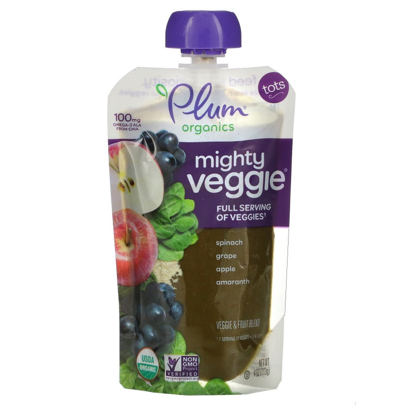 Plum Organics, Organic Mighty Veggie, Vegetable and Fruit Smoothie, 4 oz (113 g)