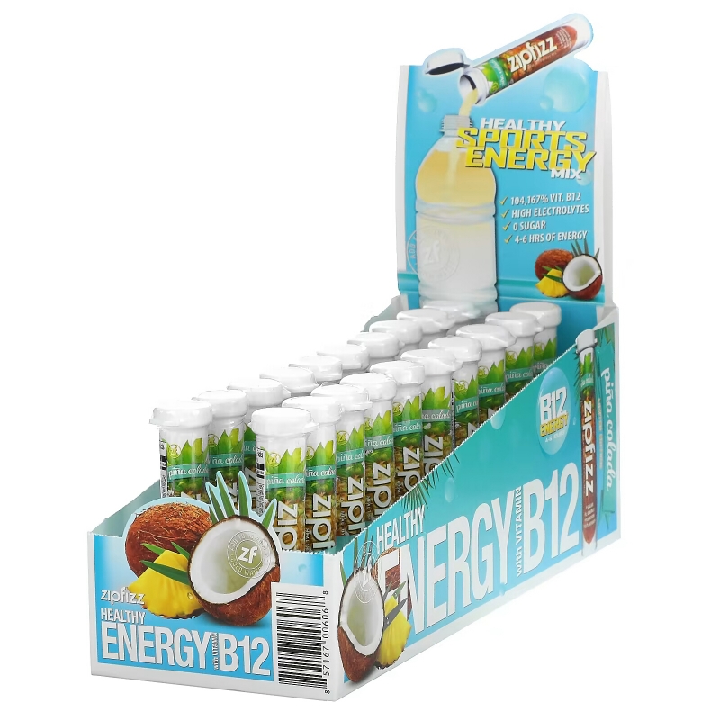 Zipfizz, Healthy Energy With Vitamin B12, Pina Colada, 20 Tubes, 11 g Each