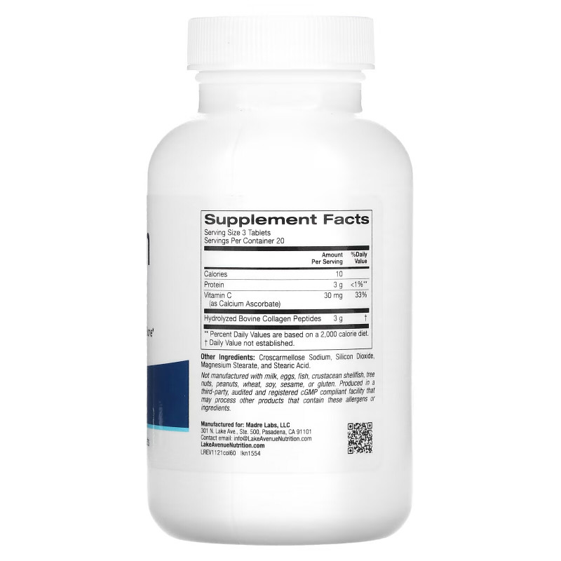 Lake Avenue Nutrition, Hydrolyzed Collagen Type 1 & 3, 1000 mg, 60 Tablets