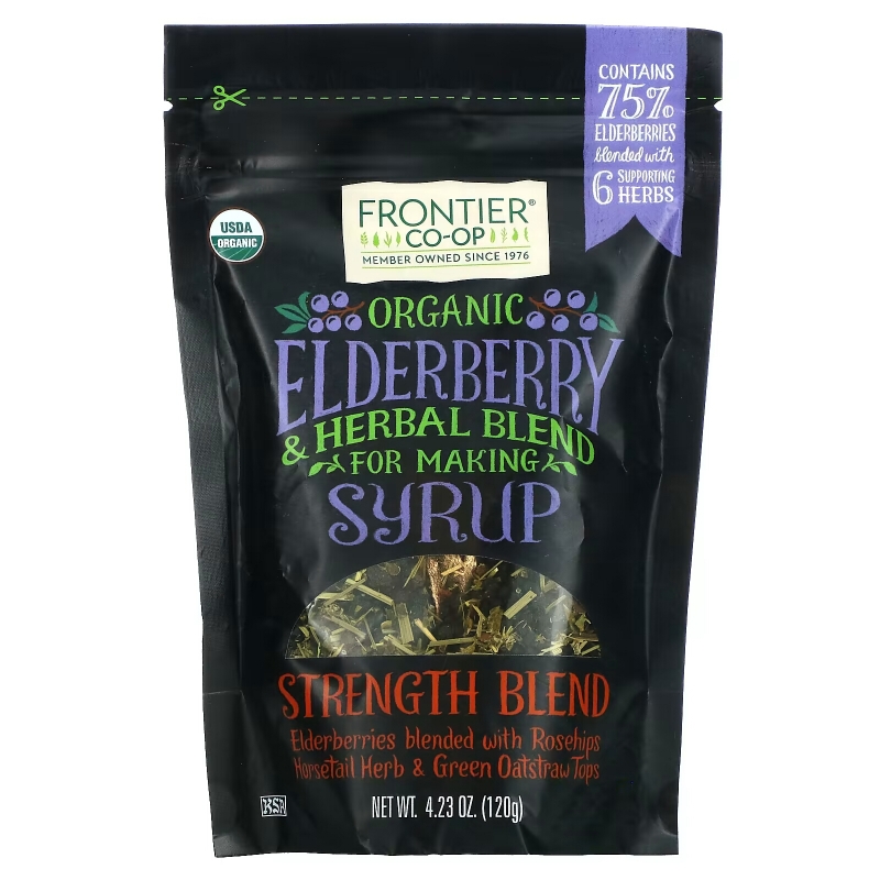 Frontier Co-op, Organic Elderberry & Herbal Blend For Making Syrup, Strength Blend, 4.23 oz (120 g)